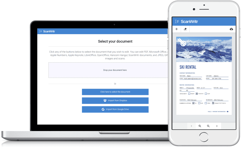 Edit document online with ScanWritr