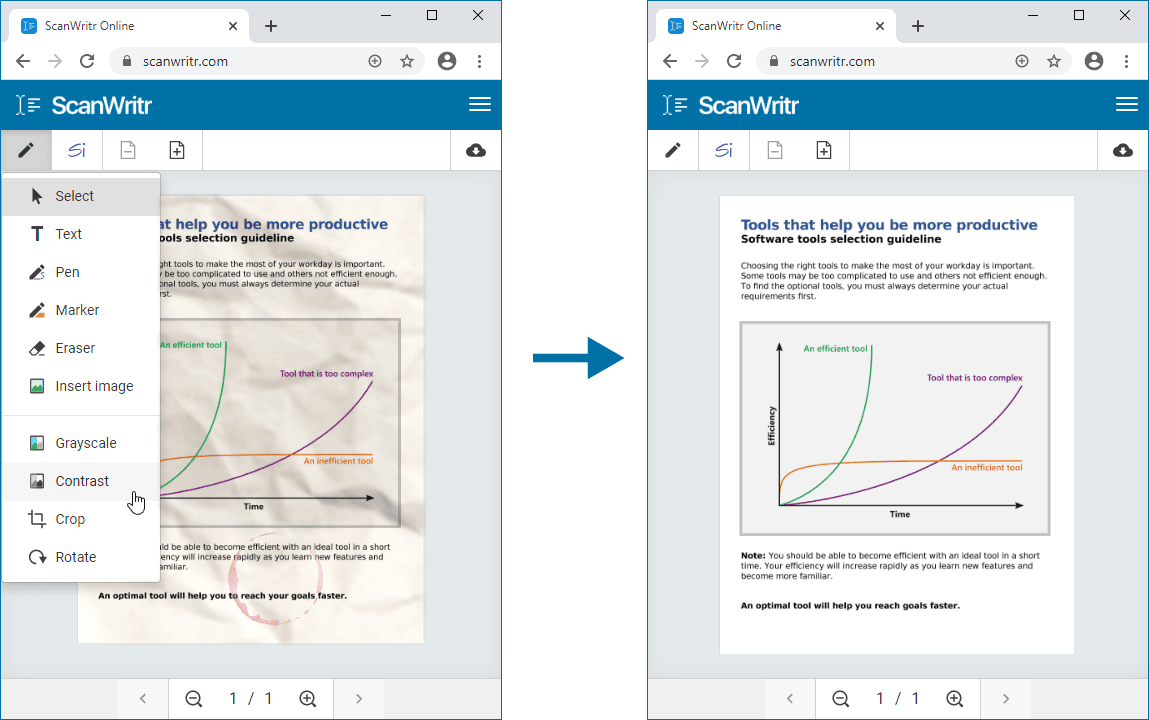 Enhance image with ScanWritr, free document editor